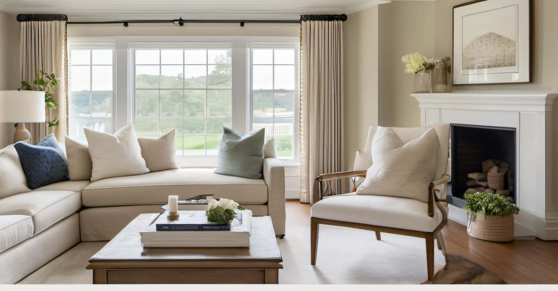 Bright airy New England condominium interior with warm white walls and cream accents, natural light, MetroWest Massachusetts HOA community