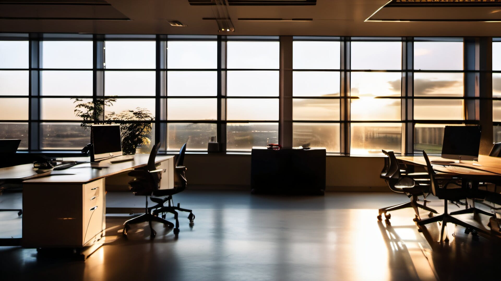 Empty modern office space at dusk ready for after-hours painting in MetroWest Boston