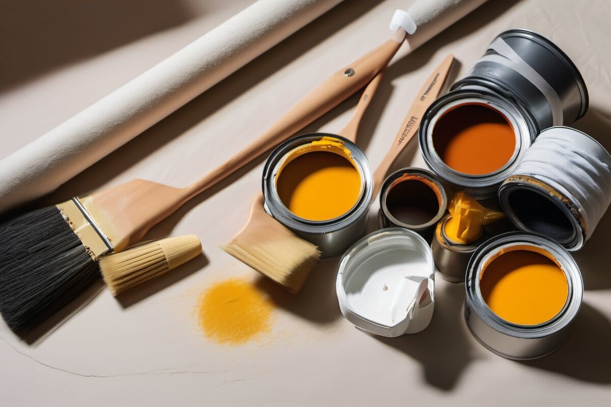 Professional painting supplies including premium roller covers on a clean drop cloth
