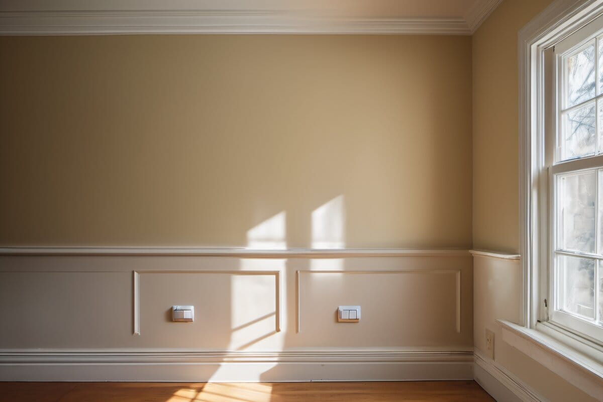 Colonial interior with warm cream wainscoting and natural afternoon light showing wall color tone in a MetroWest Boston home