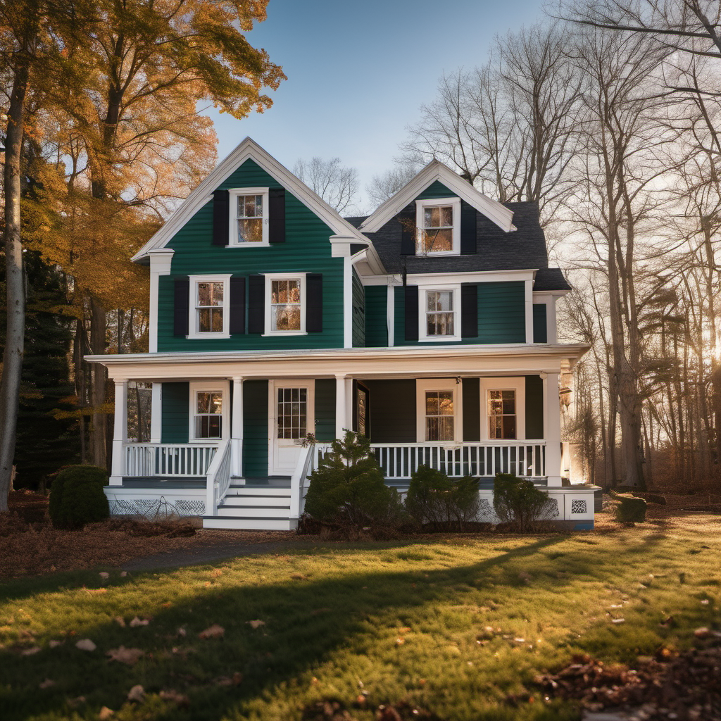 Painter rolling exterior siding on a green colonial home in MetroWest Boston during spring