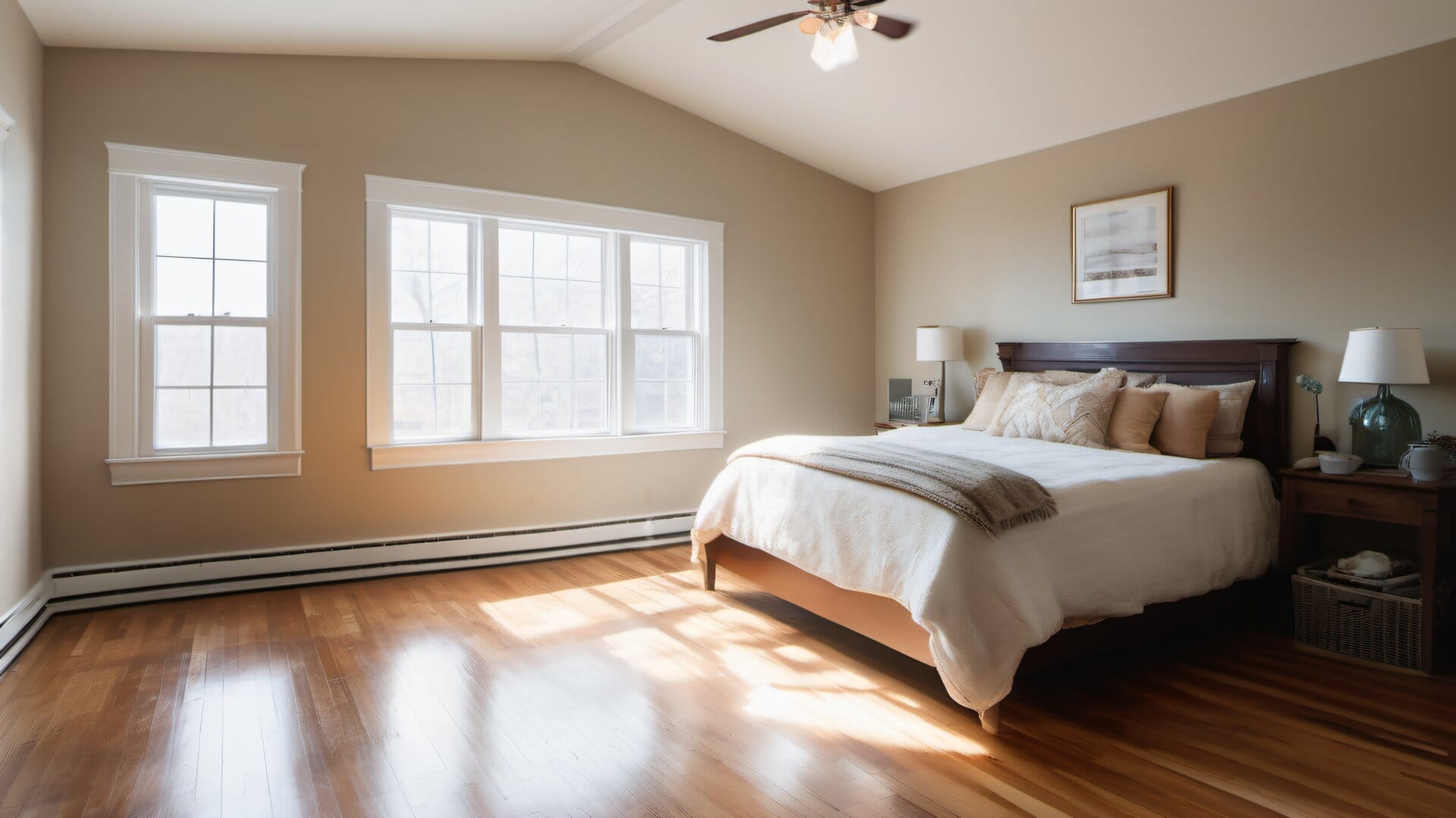 Empty freshly painted rental unit with warm white walls ready for tenants in Holliston MA