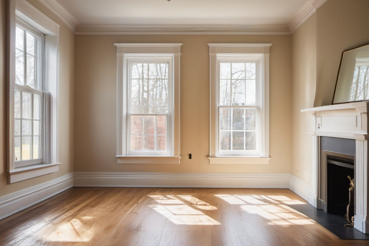 Bright cream walls with white trim after dark-to-light color change