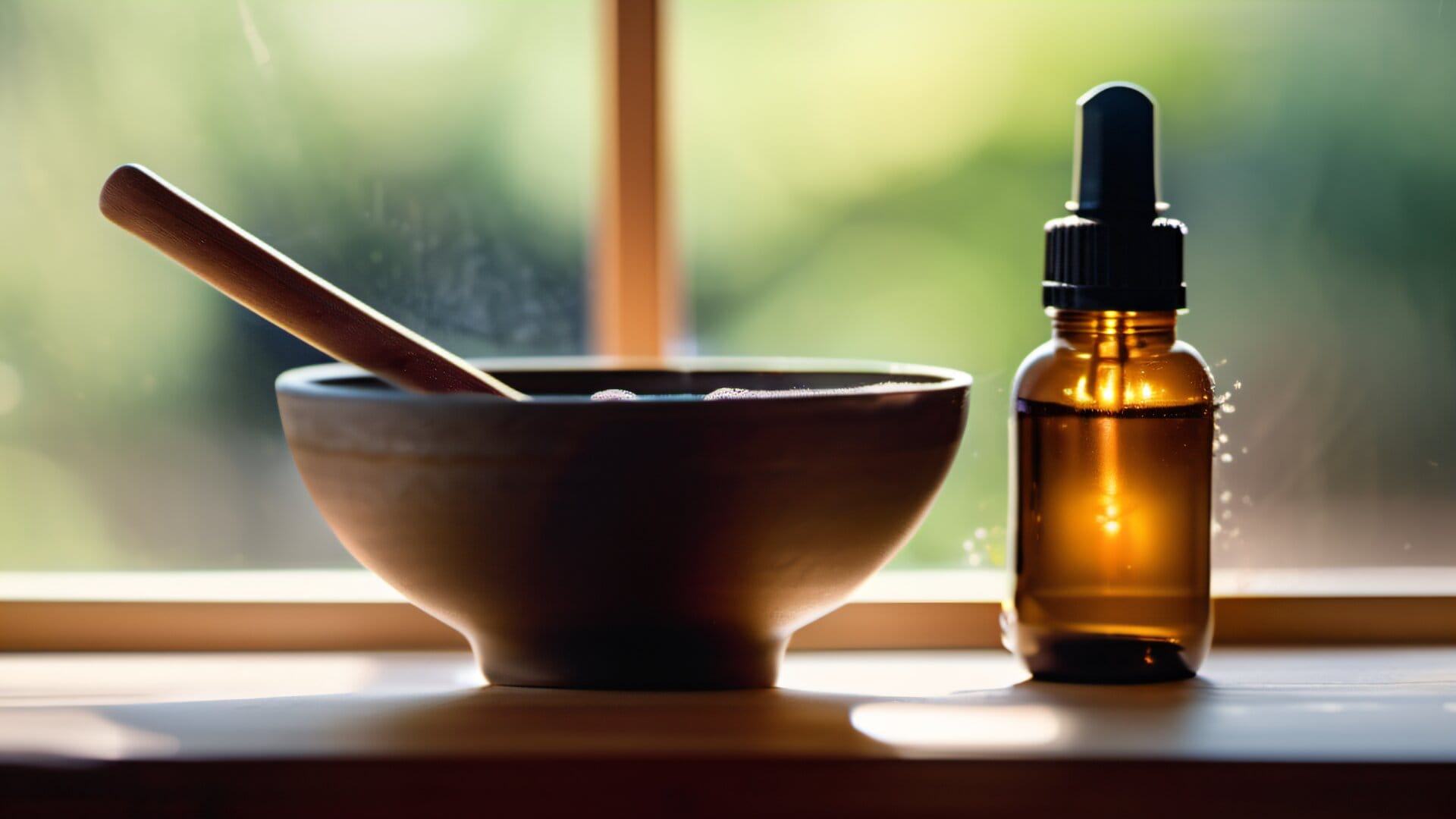 Bowl of baking soda and white vinegar on a windowsill next to a freshly painted wall, natural odor absorbers