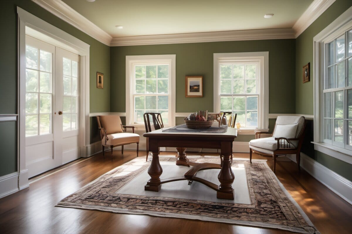 Colonial interior with rich even wall color from premium paint application