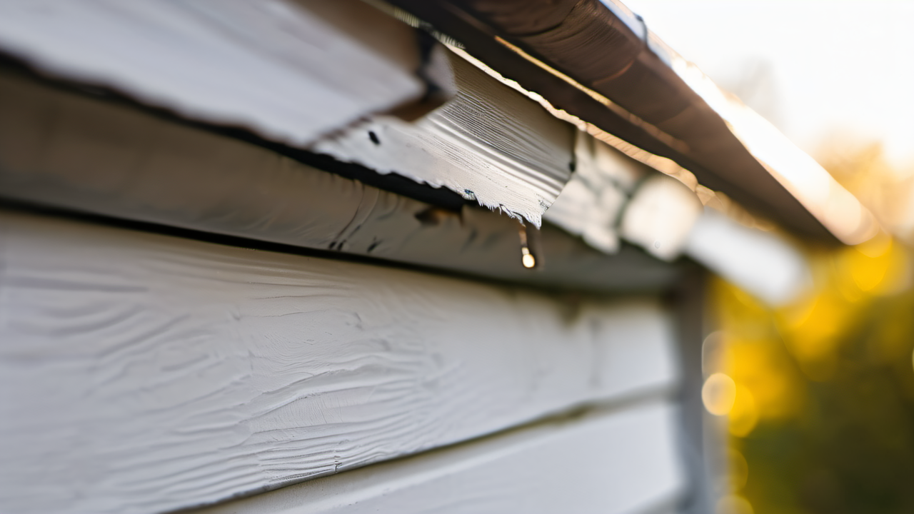 Peeling and cracking exterior paint on white clapboard siding of a New England home after winter, showing freeze-thaw damage
