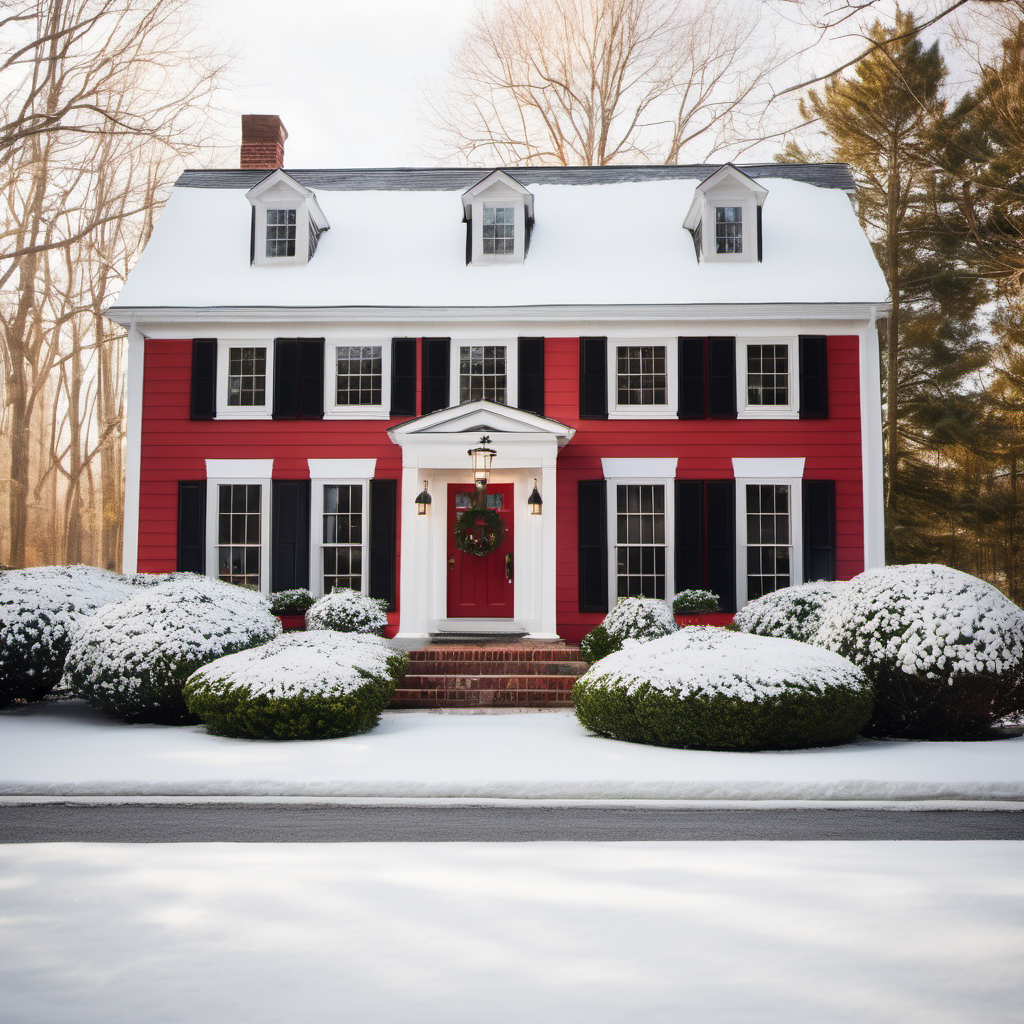 White colonial farmhouse in MetroWest Boston during spring painting season