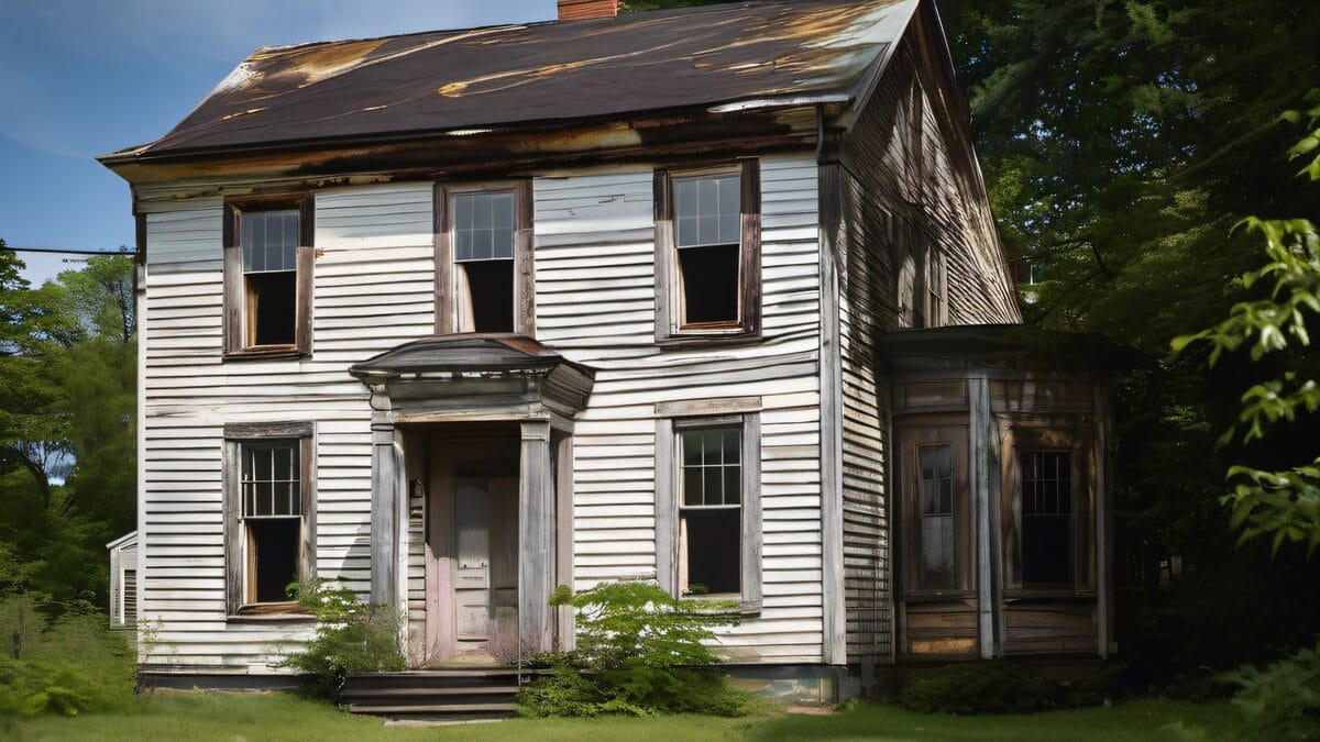 Faded and chalky exterior paint on a Massachusetts colonial home showing sun damage and weathering