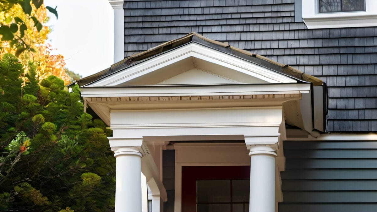Restored ornate wooden trim with white paint on historic Natick Massachusetts colonial