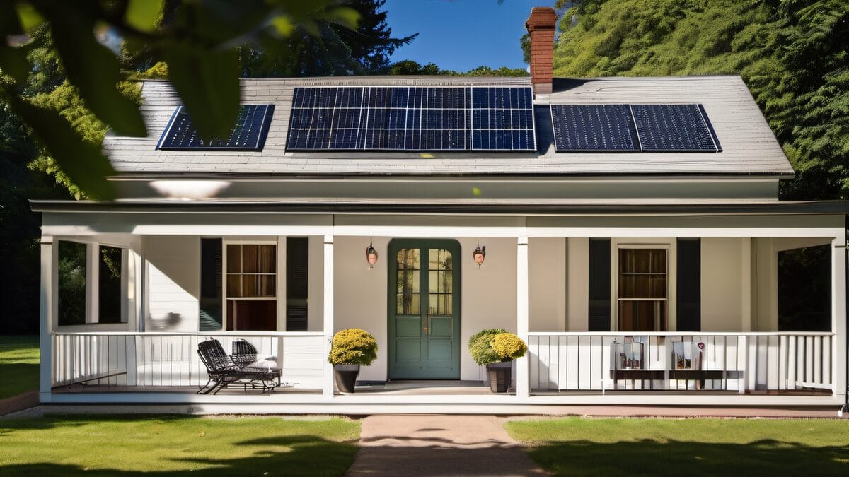 South-facing wall of white colonial in Natick Massachusetts showing sun exposure