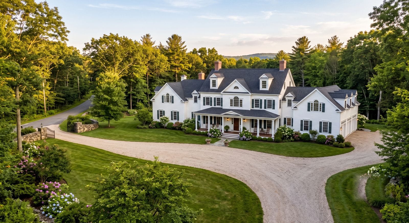 Large custom Colonial estate home freshly painted on a wooded lot in Norfolk, Massachusetts
