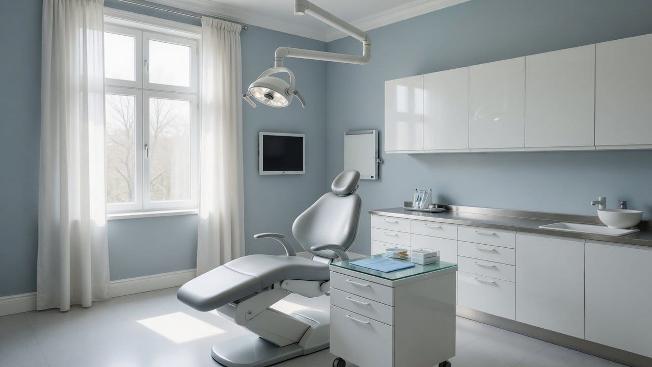 Clean bright dental operatory with freshly painted walls and clinical equipment in a MetroWest Boston practice