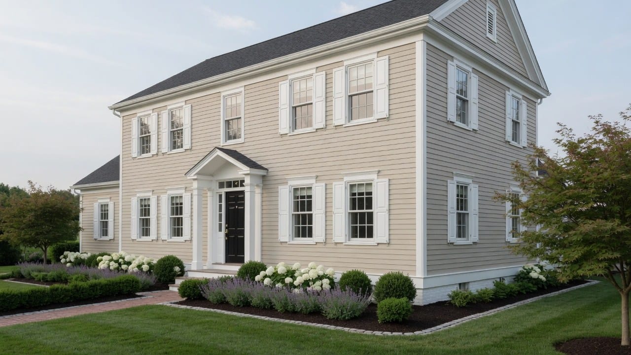 Freshly repainted HardiePlank fiber-cement siding on a New England colonial in MetroWest Massachusetts