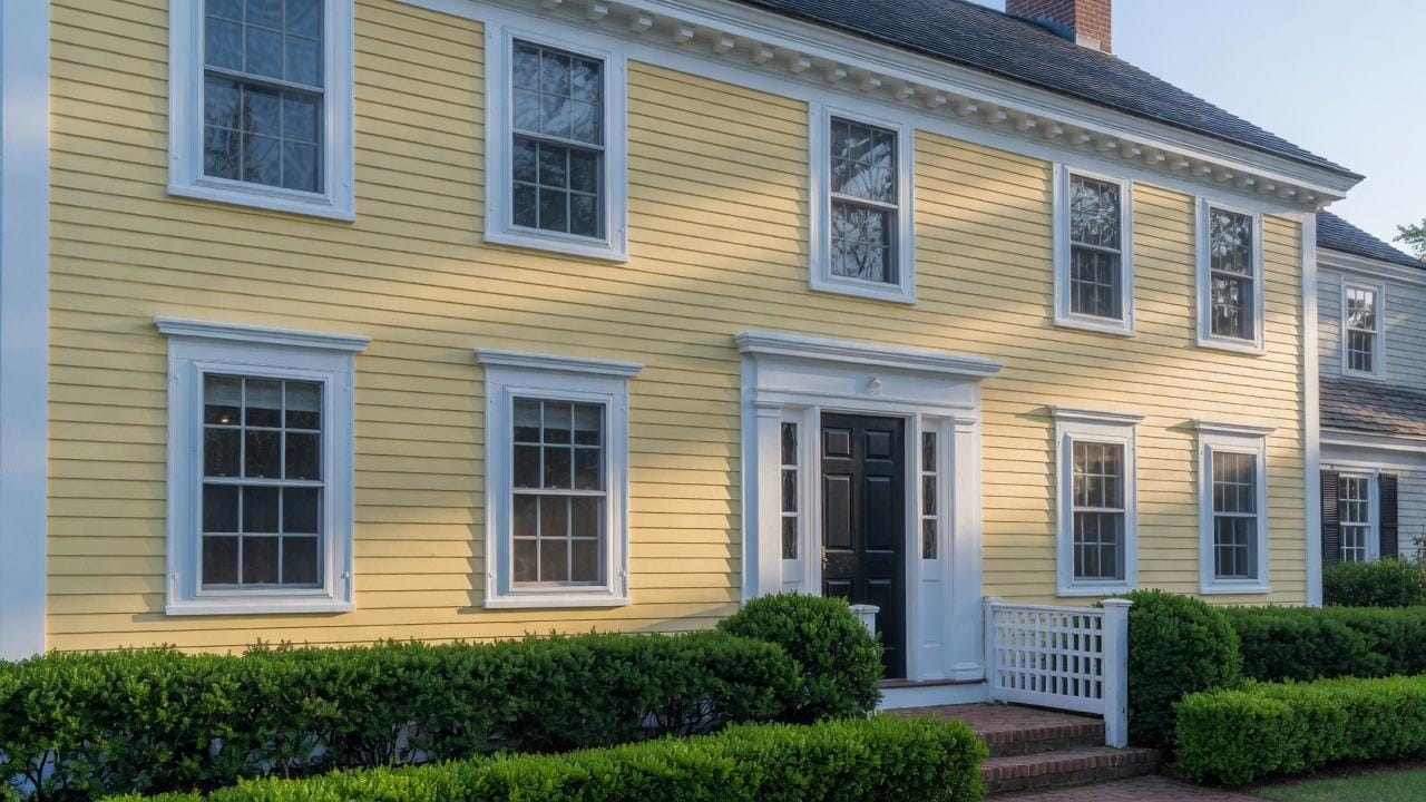 Original wood double-hung windows freshly painted on a Wellesley MA colonial, operable sashes, morning light