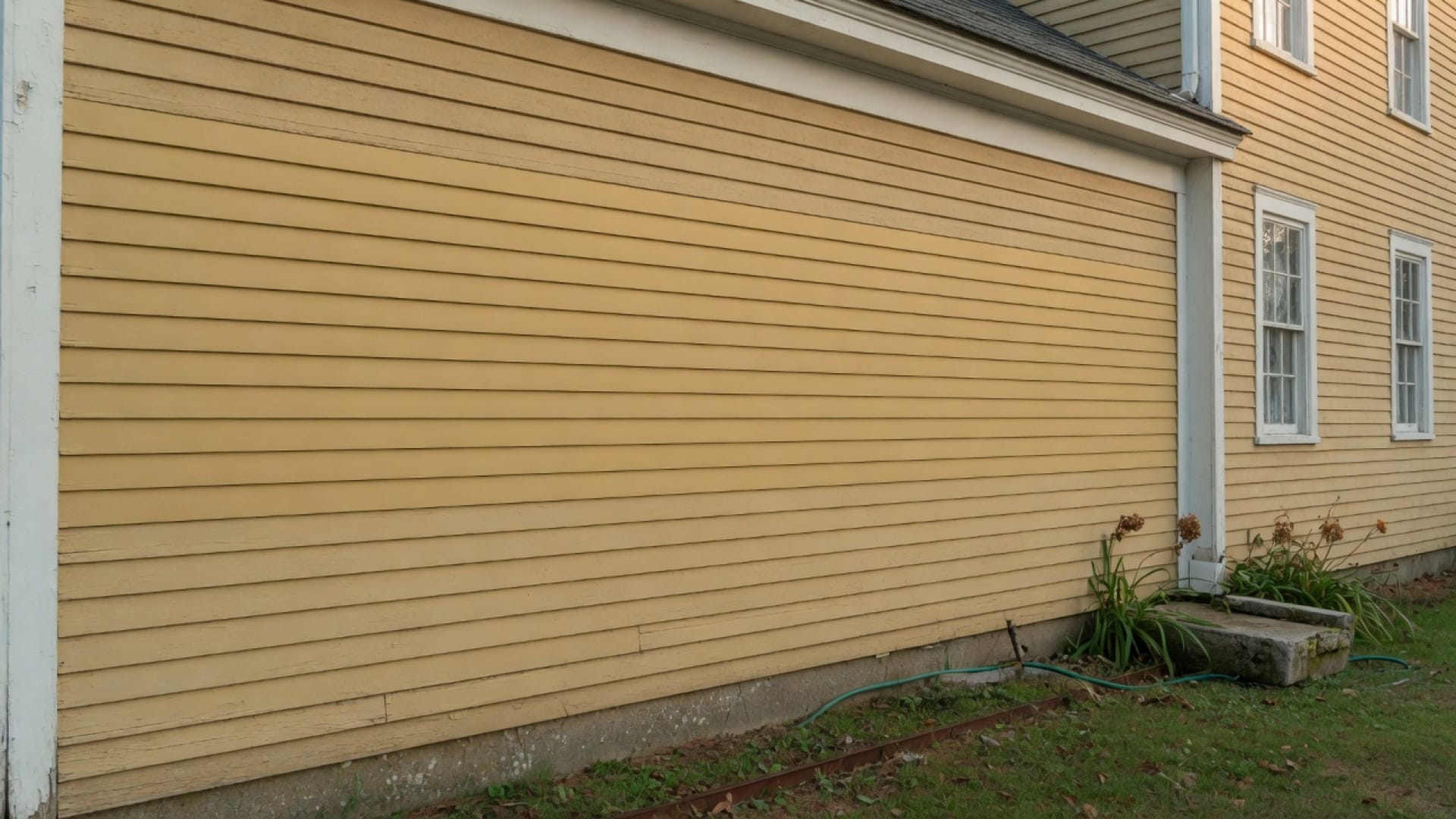 Color-matched vinyl course patched into a Medway MA colonial sidewall, even shadow lines