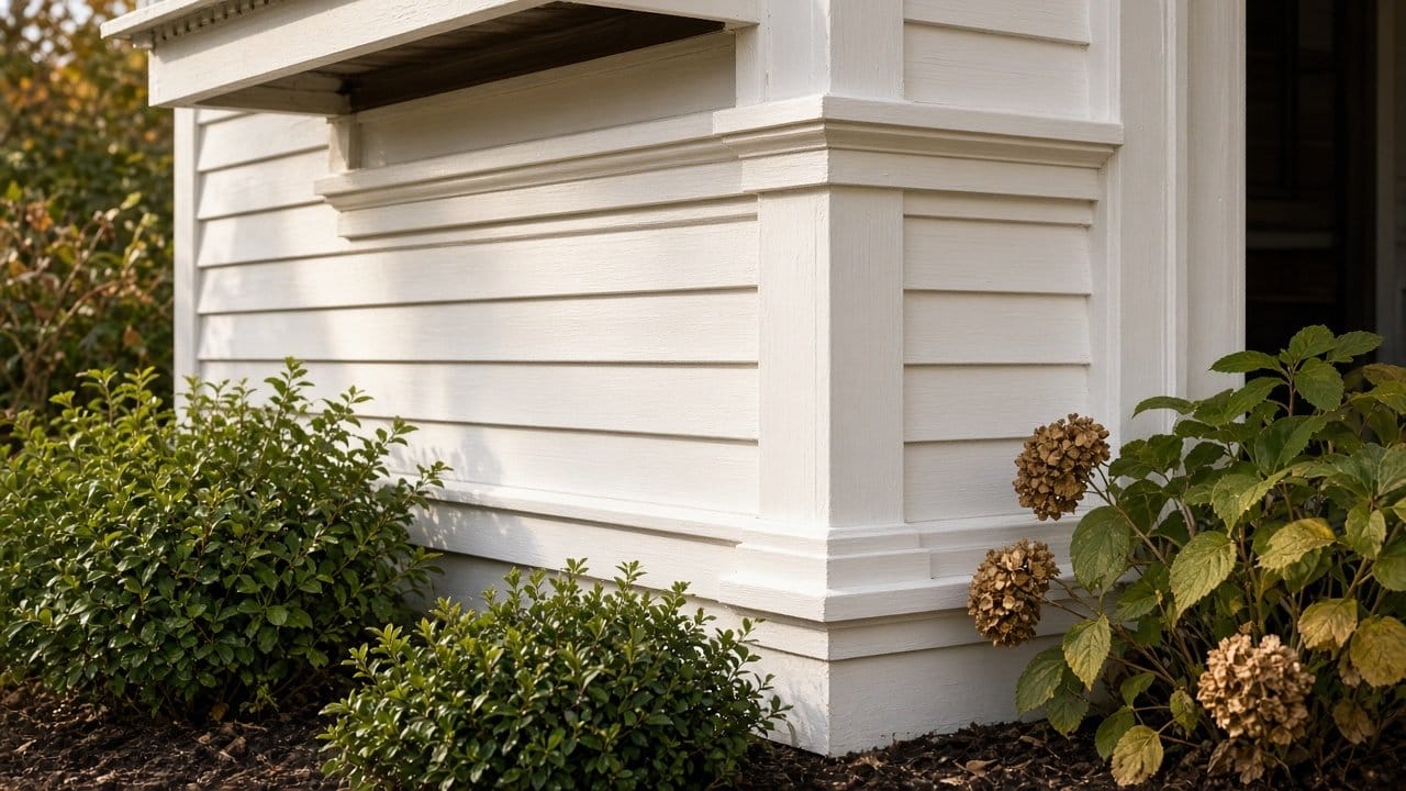 Replaced 1x trim in fresh primer beside older painted trim on a Hopkinton MA colonial porch