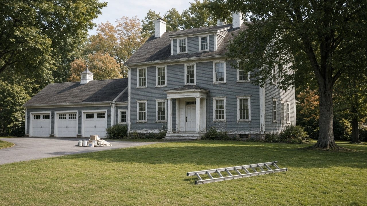 Large single-family colonial on a wooded lot in Dover, MA ready for an exterior repaint