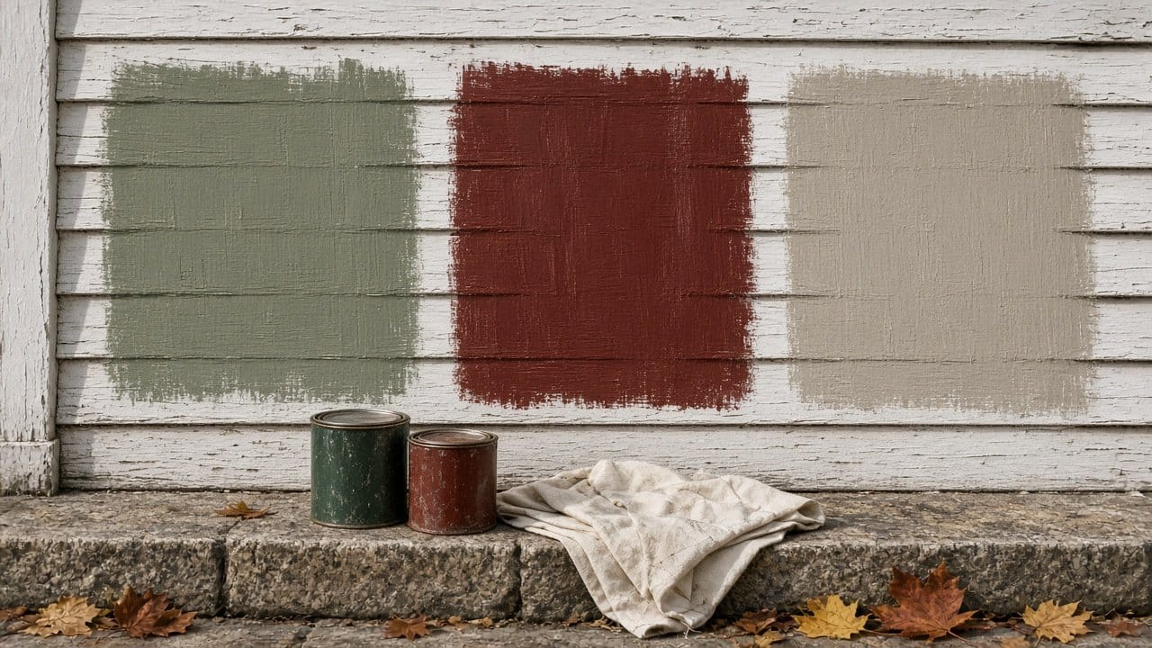 Painted historic color sample boards for a Hopkinton MA historic district application on clapboard