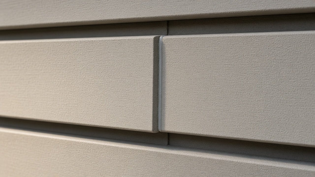 Close detail of factory-finished fiber cement plank edge and butt joint on a Massachusetts home