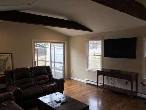 Family room with vaulted ceiling