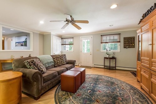 Living room with sage green walls